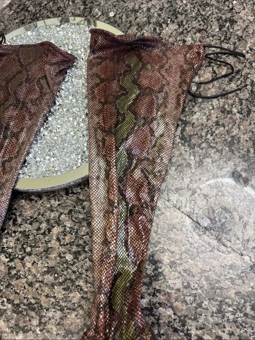 Shoe Dazzle Brown & Green Snake-Print Over-the-Knee Boots